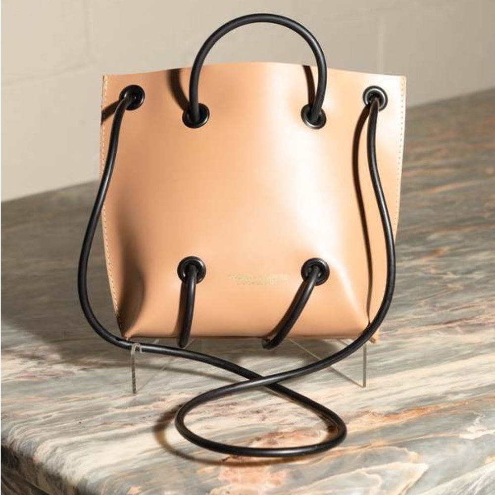 New Kozha Numbers Utility Bag Crossbody Top Handle Leather Ecru Nude Cream